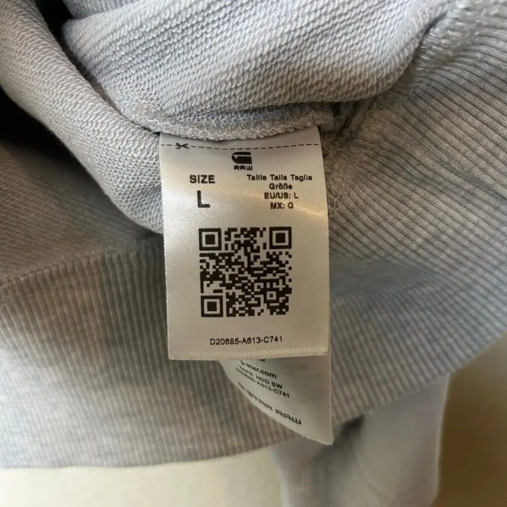 G Straw Raw Mens Relaxed Hooded‎ Sweatshirt Grey Micro Chip Size L Streetwear